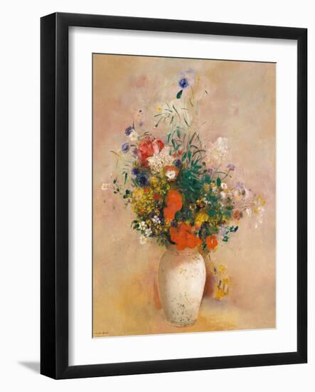 Vase of Flowers (Pink Background)-Odilon Redon-Framed Art Print