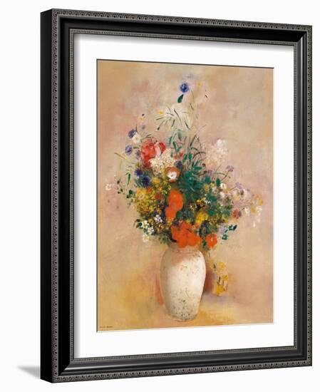 Vase of Flowers (Pink Background)-Odilon Redon-Framed Art Print