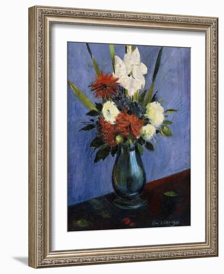 Vase of Flowers with Gladiola and Dahlias; Blumenvase Mit Gladiolen Und Dahlien-Oskar Schlemmer-Framed Giclee Print