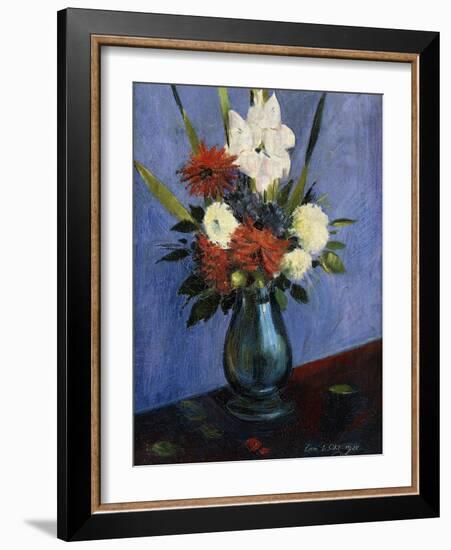 Vase of Flowers with Gladiola and Dahlias; Blumenvase Mit Gladiolen Und Dahlien-Oskar Schlemmer-Framed Giclee Print