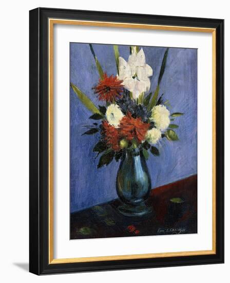 Vase of Flowers with Gladiola and Dahlias; Blumenvase Mit Gladiolen Und Dahlien-Oskar Schlemmer-Framed Giclee Print