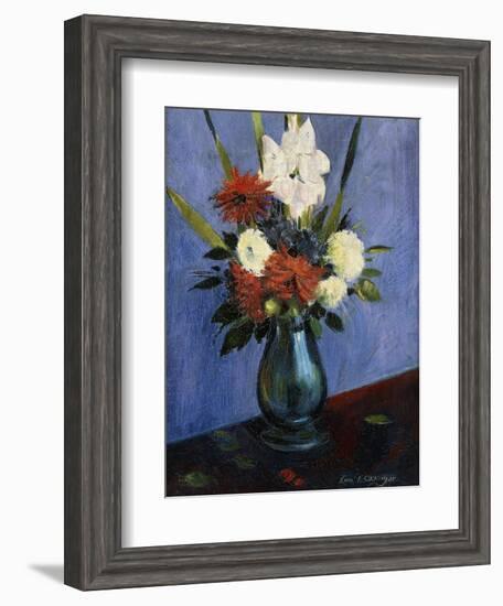 Vase of Flowers with Gladiola and Dahlias; Blumenvase Mit Gladiolen Und Dahlien-Oskar Schlemmer-Framed Giclee Print