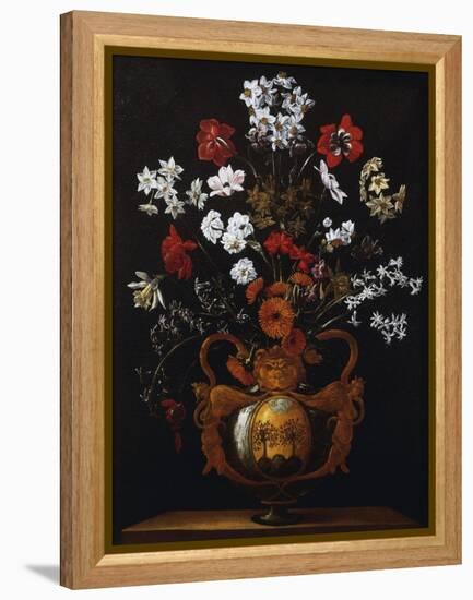 Vase of Flowers with the Coat of Arms of Cardinal Poli-Giacomo Recco-Framed Premier Image Canvas