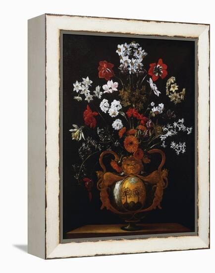 Vase of Flowers with the Coat of Arms of Cardinal Poli-Giacomo Recco-Framed Premier Image Canvas