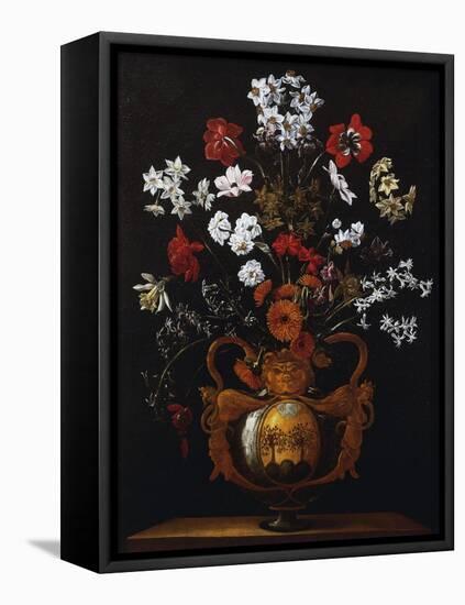Vase of Flowers with the Coat of Arms of Cardinal Poli-Giacomo Recco-Framed Premier Image Canvas