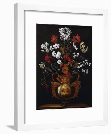 Vase of Flowers with the Coat of Arms of Cardinal Poli-Giacomo Recco-Framed Giclee Print