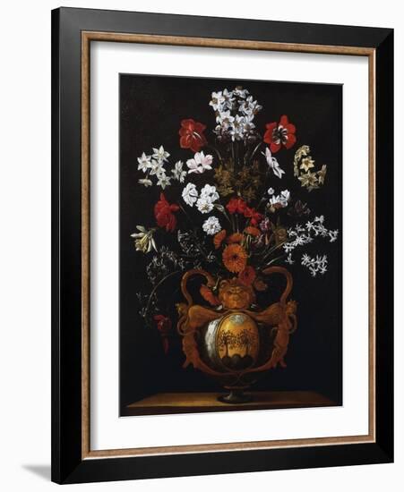 Vase of Flowers with the Coat of Arms of Cardinal Poli-Giacomo Recco-Framed Giclee Print