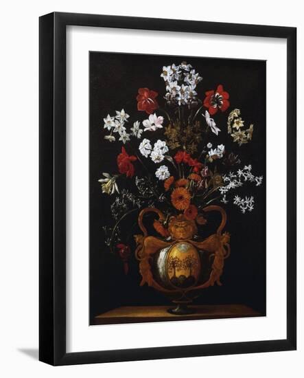 Vase of Flowers with the Coat of Arms of Cardinal Poli-Giacomo Recco-Framed Giclee Print