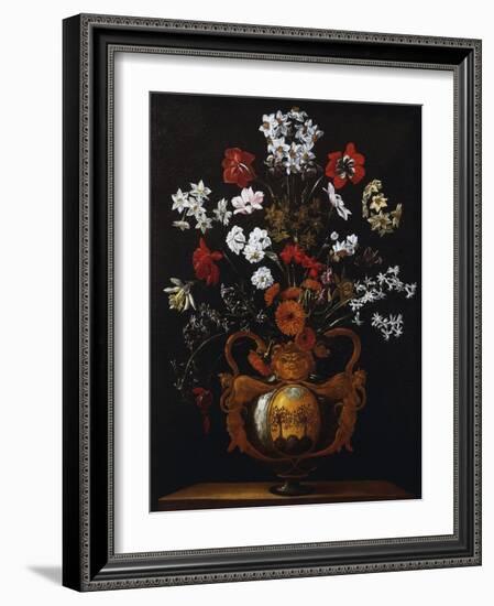 Vase of Flowers with the Coat of Arms of Cardinal Poli-Giacomo Recco-Framed Giclee Print