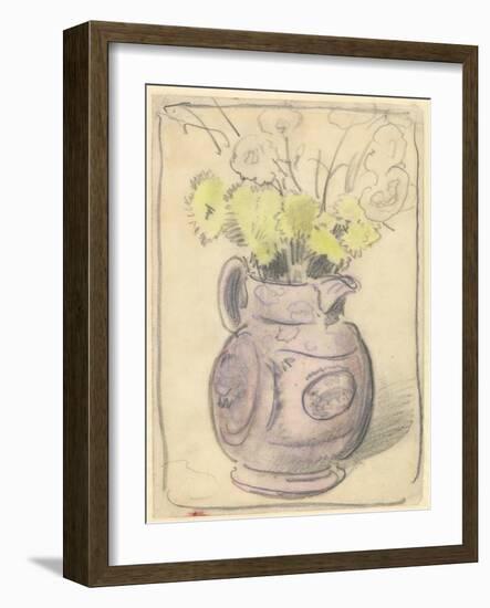 Vase of Flowers: Yellow Chrysanthemums in a Lustre Jug (Black & Coloured Chalks on Paper)-William Nicholson-Framed Giclee Print