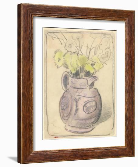 Vase of Flowers: Yellow Chrysanthemums in a Lustre Jug (Black & Coloured Chalks on Paper)-William Nicholson-Framed Giclee Print