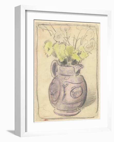 Vase of Flowers: Yellow Chrysanthemums in a Lustre Jug (Black & Coloured Chalks on Paper)-William Nicholson-Framed Giclee Print