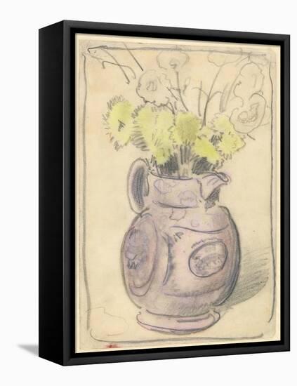 Vase of Flowers: Yellow Chrysanthemums in a Lustre Jug (Black & Coloured Chalks on Paper)-William Nicholson-Framed Premier Image Canvas