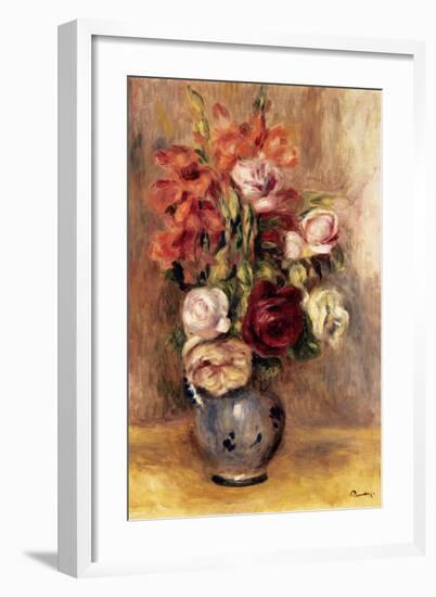 Vase of Gladiolas and Roses-Pierre-Auguste Renoir-Framed Premium Giclee Print