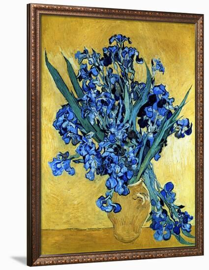 Vase of Irises Against a Yellow Background, c.1890-Vincent van Gogh-Framed Giclee Print