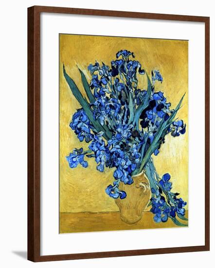 Vase of Irises Against a Yellow Background, c.1890-Vincent van Gogh-Framed Giclee Print