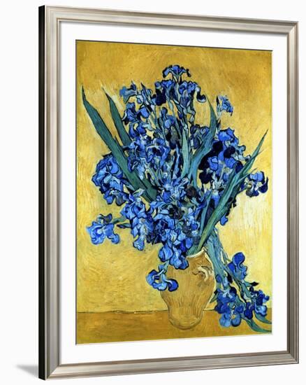 Vase of Irises Against a Yellow Background, c.1890-Vincent van Gogh-Framed Premium Giclee Print