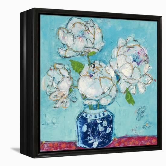 Vase of Peonies Aqua-Kellie Day-Framed Stretched Canvas