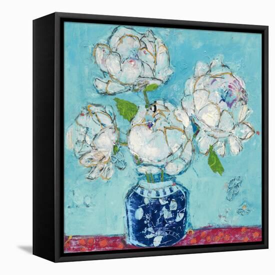 Vase of Peonies Aqua-Kellie Day-Framed Stretched Canvas