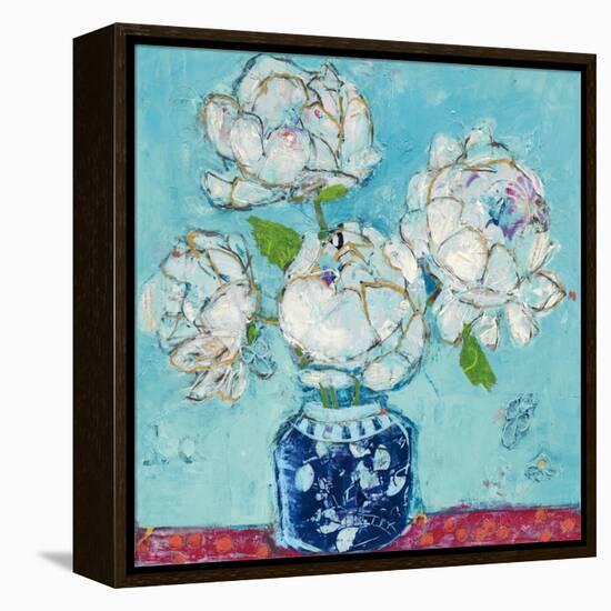 Vase of Peonies Aqua-Kellie Day-Framed Stretched Canvas