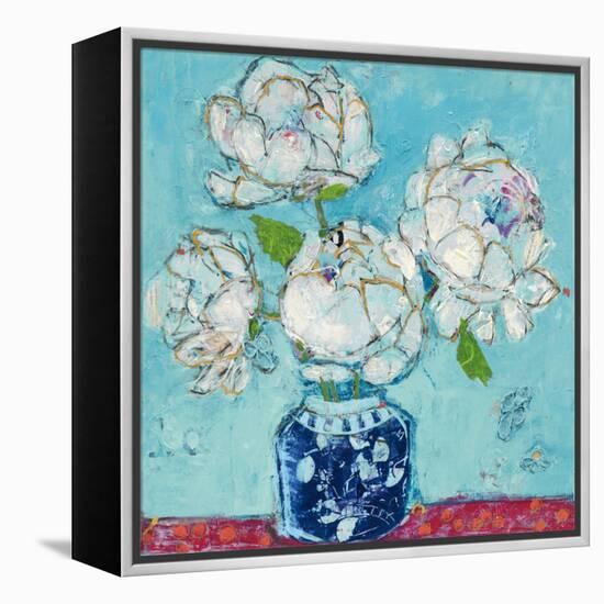 Vase of Peonies Aqua-Kellie Day-Framed Stretched Canvas