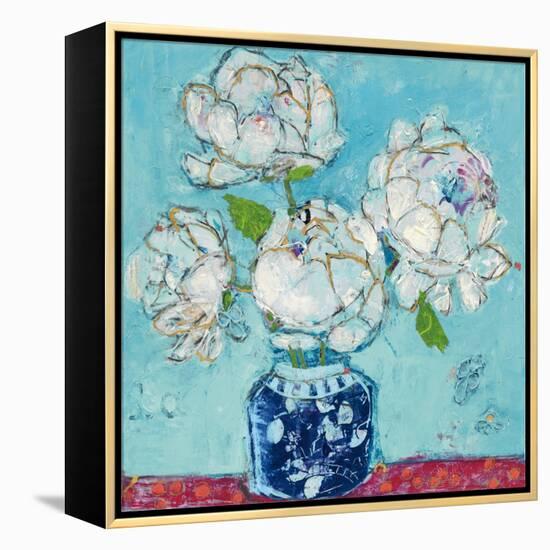 Vase of Peonies Aqua-Kellie Day-Framed Stretched Canvas