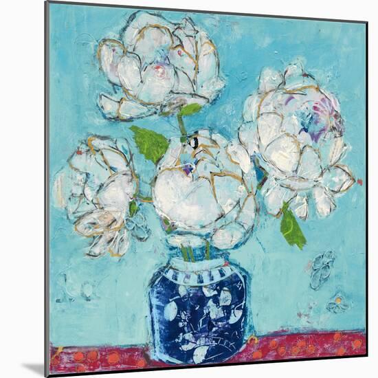 Vase of Peonies Aqua-Kellie Day-Mounted Art Print