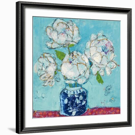 Vase of Peonies Aqua-Kellie Day-Framed Giclee Print