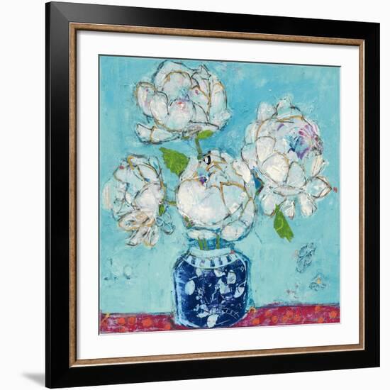 Vase of Peonies Aqua-Kellie Day-Framed Giclee Print