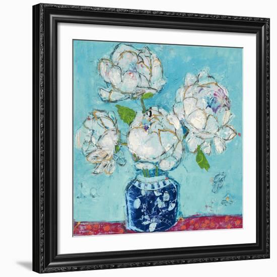 Vase of Peonies Aqua-Kellie Day-Framed Giclee Print