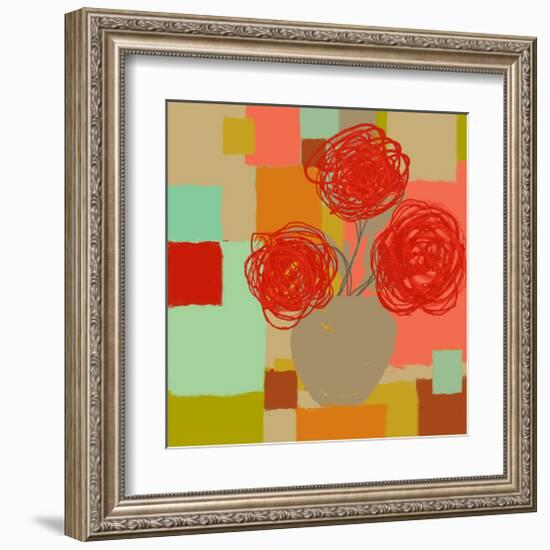 Vase of Red Flowers II-Yashna-Framed Art Print