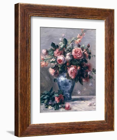 Vase of Roses-Pierre-Auguste Renoir-Framed Premium Giclee Print