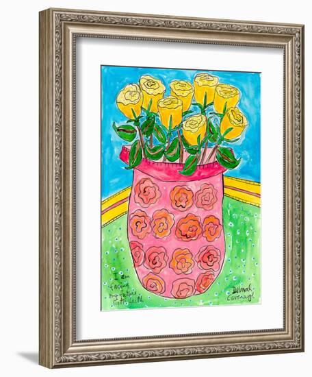 Vase of Yellow Roses-Deborah Cavenaugh-Framed Art Print