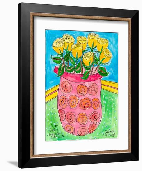 Vase of Yellow Roses-Deborah Cavenaugh-Framed Art Print