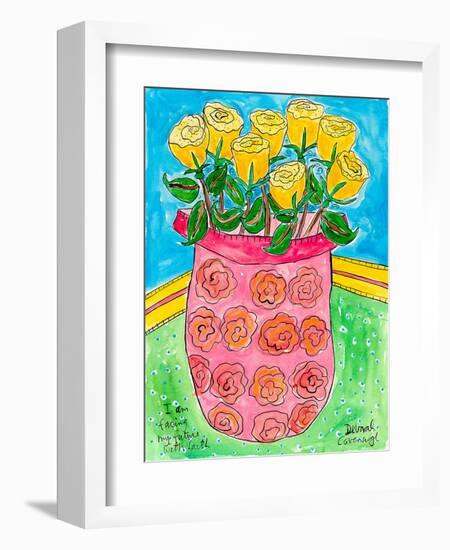 Vase of Yellow Roses-Deborah Cavenaugh-Framed Art Print