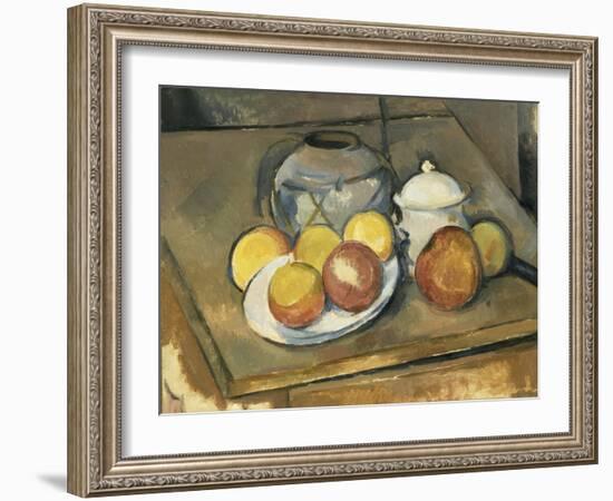 Vase, Sugar Bowl and Apples-Paul Cézanne-Framed Giclee Print