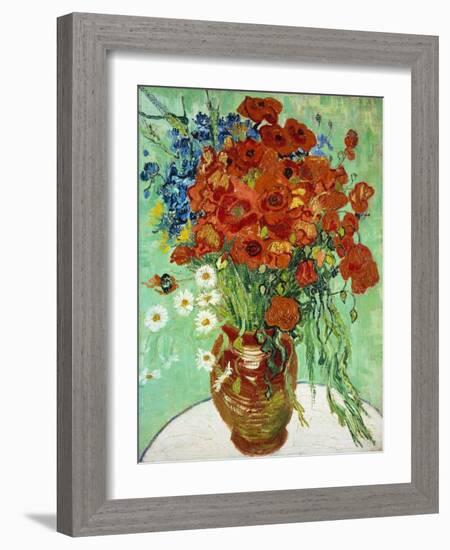 Vase with Cornflowers and Poppies, 1890 (oil on canvas)-Vincent van Gogh-Framed Giclee Print