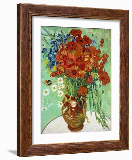 Vase with Cornflowers and Poppies, 1890 (oil on canvas)-Vincent van Gogh-Framed Giclee Print