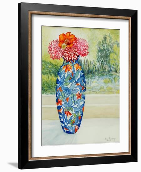 Vase with Dahlias and View of the Pond, 2001-Joan Thewsey-Framed Giclee Print