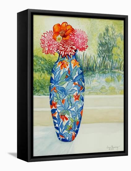 Vase with Dahlias and View of the Pond, 2001-Joan Thewsey-Framed Premier Image Canvas