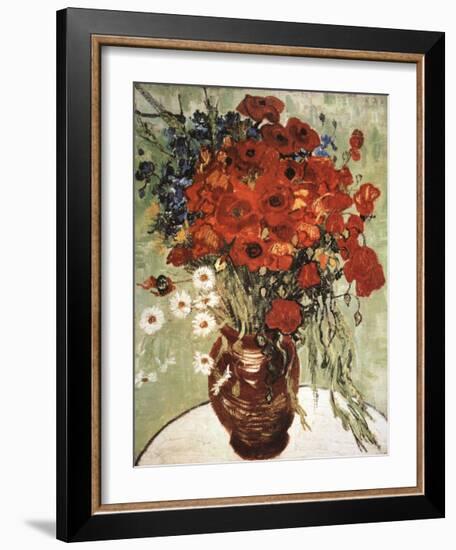 Vase with Daisies and Poppies-Vincent van Gogh-Framed Art Print