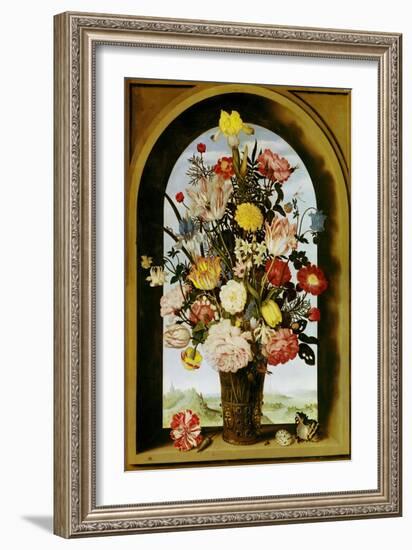 Vase with Flowers in a Window, about 1618-Ambrosius Bosschaert-Framed Giclee Print