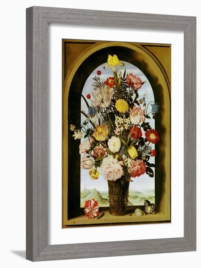 Vase with Flowers in a Window, about 1618-Ambrosius Bosschaert-Framed Giclee Print