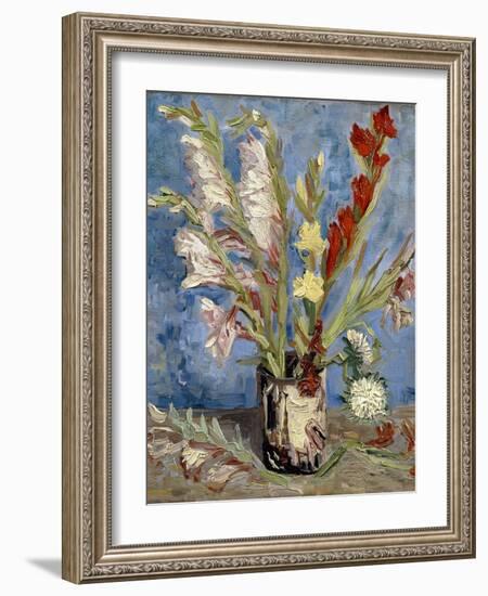 Vase with Gladioli and China Asters, 1886-Vincent van Gogh-Framed Giclee Print