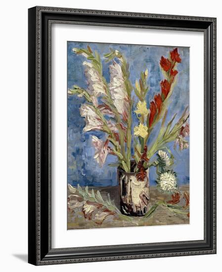 Vase with Gladioli and China Asters, 1886-Vincent van Gogh-Framed Giclee Print