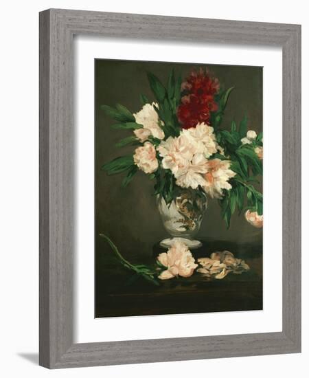 Vase with Peonies on a Pedestal, 1864-Edouard Manet-Framed Giclee Print