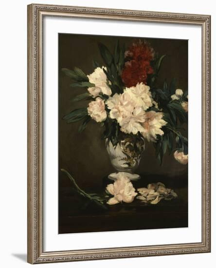 Vase with Peonies on a Pedestal, c.1864-Edouard Manet-Framed Giclee Print