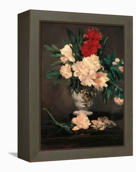 Vase with Peonies on a Pedestal-Edouard Manet-Framed Stretched Canvas