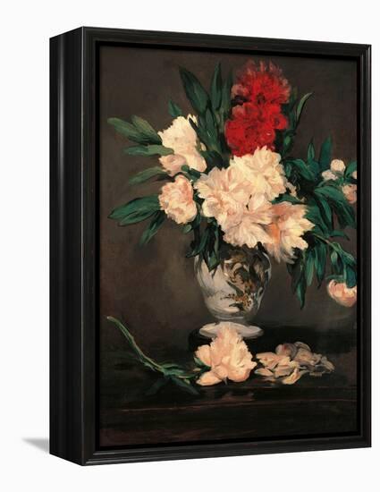 Vase with Peonies on a Pedestal-Edouard Manet-Framed Stretched Canvas