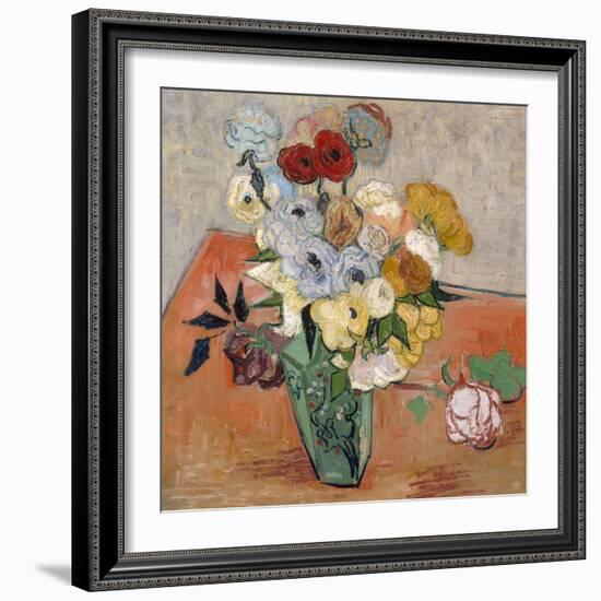 Vase with Roses and Anemones, 1890-Vincent van Gogh-Framed Premium Giclee Print